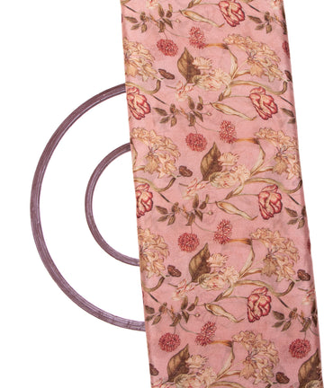 Tan Colour Digital Floral Print Viscose Chinon Silk Fabric